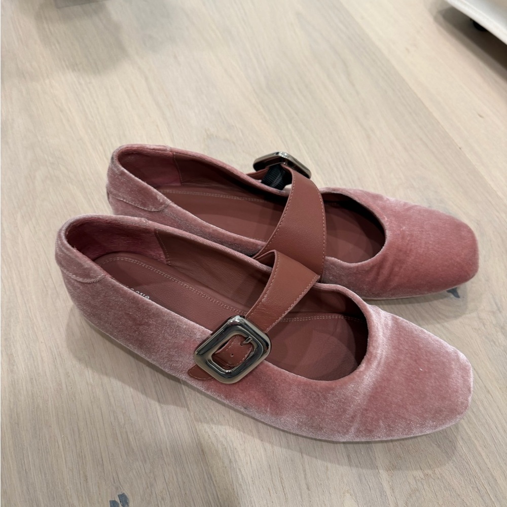 Maeve Velvet Mary Jane Flats in Dusty Rose